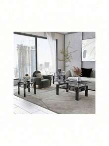 Set Of 2, Modern Tempered Glass Tea Table Coffee Table End Table, Square Table For Living Room, Transparent/Black - Đen + Kính Cường Lực-4 - Xem 11
