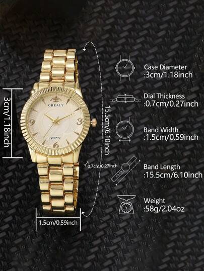 1pc Grealy Ladies Horloge Round Pointer Quartz Goud able view 5