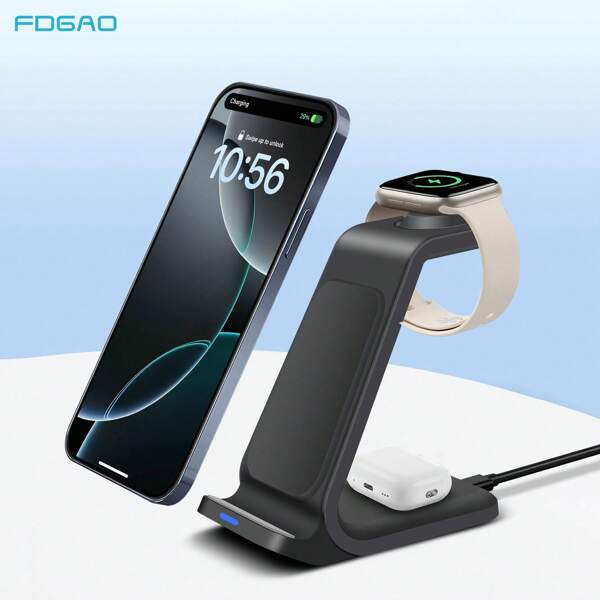 3 in 1 Ladestation, kabellose Ladestation, multifunktionale Schnellladestationen für iPhone 16 15 14 13 12 11 Pro Max & Apple Watch & AirPods, tragbare Ladestation kompatibel mit Laptop, Pixel, Galaxy und anderen verschiedenen elektronischen Produkten mit kabelloser Ladung, Geschenke für Familie, Freunde, Geburtstag, Weihnachten, Winterschreibtischbenutzung, Heimgebrauch, kein Datenkabel erforderlich