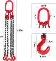 BriSunshine G80 Kettengehänge Schwerlast Manganstahl Anschlagkette 4 Strang Krankette zum Heben,mit 6.4T Tragfähigkeit (8mmx1.45m)