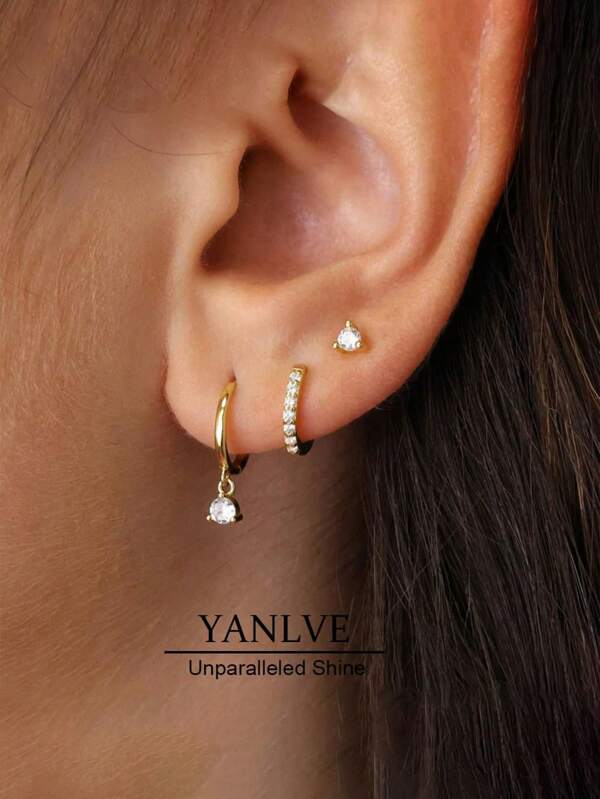 3pcs/6pcs Gold & Silver Classic Fashion Stud Earrings Set, Rhinestone Pendant Earrings High-End Jewelry Gift For Women