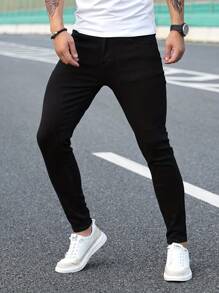 Men's Solid Color Stretch Slim Fit Jeans Fashionable And Versatile - Black - View 2