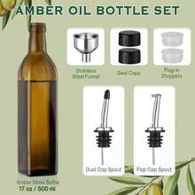 Dispensador de botella de aceite de oliva de vidrio de 17 oz - Aceitera y vinagrera de 500ml con verde con vertedores y embudo - Decantador de aceite de oliva para la cocina