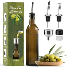 Dispensador de botella de aceite de oliva de vidrio de 17 oz - Aceitera y vinagrera de 500ml con verde con vertedores y embudo - Decantador de aceite de oliva para la cocina