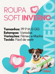 Roupinha Pet Macho Soft Inverno Agasalho Pijama Com Toca e Manga Roupa Cachorro e Gato