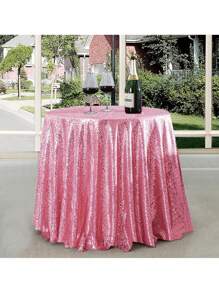 1pc Sequin Tablecloth Round Glitter Pleated Tablecloth Cover Wedding Birthday Party Bride Shower