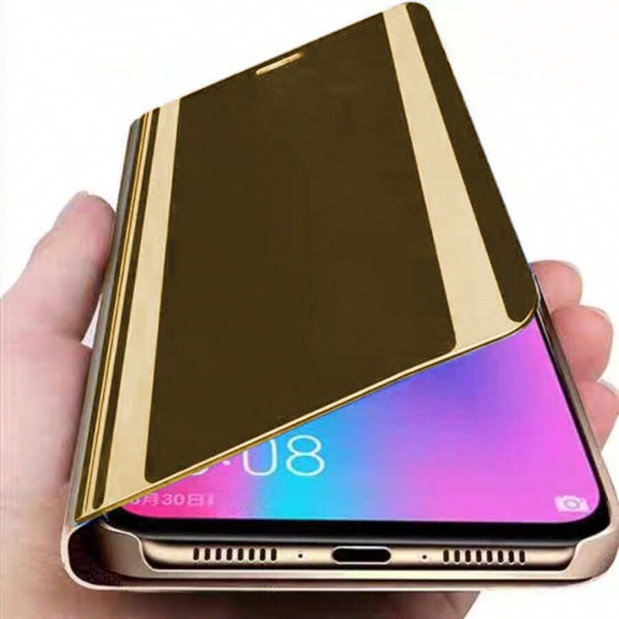 Luxury Mirror Flip Protective Case Compatible With  S24Ultra S23Ultra Galaxy S24 S23 S22 S21 S20 S10 S9 S8 FOLD2 FOLD3 FOLD 4 FOLD 5 FOLD 6, Apple, 11Ultra Plus; Also Compatible With  Galaxy A12 A13 A14 A35 A52 A53 A54 A55,  Galaxy NOTE 8 NOTE9 NOTE10 NOTE20, Apple 6 7 X 11 12 13 13pro 13promax 14 14pro 14promax 15 15pro 15promax 16 16pro 16promax Series Waterproof Shockproof Anti-Fall Scratch Resistant - 金色 - 查看 1
