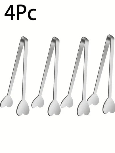 4 Pieces, Heart Shaped Mini Clips, Stainless Steel Small Clips, Love Serving Clips For Serving Food, Cooking, Appetizers, Fruit, Sugar, School Supplies, Christmas Gifts, Kitchen Cooking Clips, Candy Dessert Clips, Party Tableware, Wedding Tableware, Cute Tea Party Clips, Stainless Steel Mini Appetizer, Sugar And Ice Clips, Dishwasher, Christmas, Kitchen, Gifts For Women