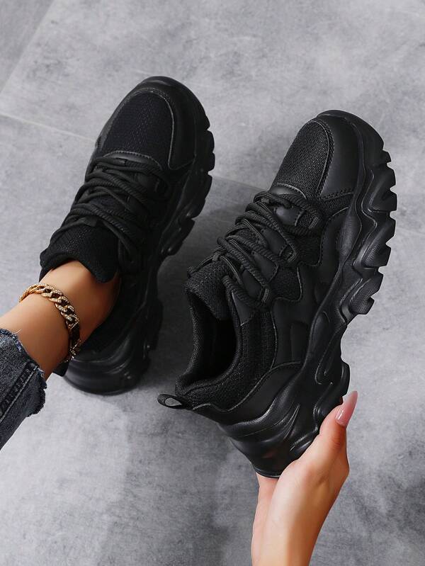 Women's Comfortable Casual Sneakers, Breathable Running Shoes, Lightweight Soft Sole, Suitable For Spring/Summer, Black Flat Shoes, Travel Shoes, Size 43-45