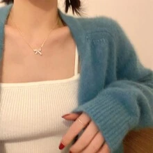 1pc Bow-Knot Necklace, Women Luxury Necklace Design, Collarbone Chain, INS Style Neck Chain, Elegant Necklace For Daily Wear, Party & Street, Available In Gold & Silver Color Valentines,Mom,Mother,Mother's Day,Gift