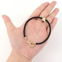 1 件装新款时尚密镶锆石字母蝴蝶结可调节绳手链女款 - 黑色 - 查看 3