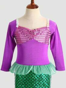 年轻女孩紫色美人鱼鳞片印花长袖礼服 - 彩色 - 查看 4