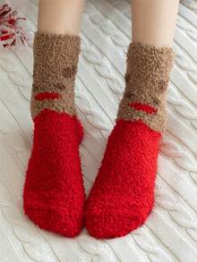 5 双男女款舒适圣诞绿树、雪人，搭配温暖柔软毛绒舒适蓬松四分之一长袜 - 彩色 - 查看 7