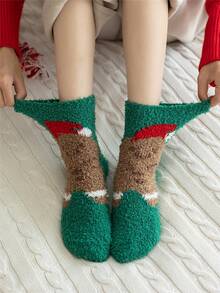 5 双男女款舒适圣诞绿树、雪人，搭配温暖柔软毛绒舒适蓬松四分之一长袜 - 彩色 - 查看 8