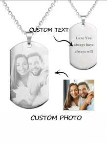 1 pieza Collar personalizado con colgante de foto con texto grabado por láser. Joyería para hombre, regalo de moda negra, estilo casual, minimalista, unisex, ideal como regalo personalizado para ella, novia, mamá, familia, amigos, hija, abuelos para aniversarios, cumpleaños, uso diario, baile de graduación, Día de la Madre, Día de San Valentín, graduación, bodas