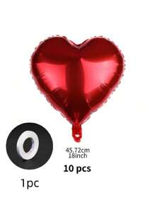 kumozawa 10pcs Red Heart-Shaped Wedding/Proposal/Party Background Decoration Balloons, 1pc Red Heart-Shaped Aluminum Foil Balloon, - Red - View 9