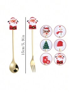 6pcs Christmas Gift Fork And Spoon Set, Stainless Steel Creative Flatware, Coffee, Tea And Dessert Fork And Spoon Gift Set