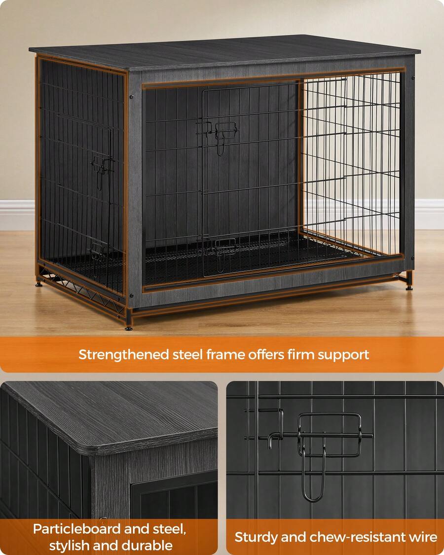 Feandrea Dog Crate Furniture, Side End Table, Modern Kennel For Dogs