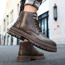 Men's Lace-Up Short Ankle Boots, Retro  Boots, Anti-Skid Breathable Motorcycle Boots, Vintage Leather Boots