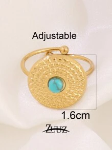 1pc Stainless Steel Ladies' Ring Geometric Circle 18k Gold Plated Blue Natural Turquoise Chain Style Turquoise Decor Cuff Ring Jewelry Best Friends Gifts