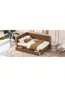Twin Size Wood Daybed With 2 Drawers And Rustic Guardrail, Ancient Brown(Expected Arrival Time: 8.28),Youngth