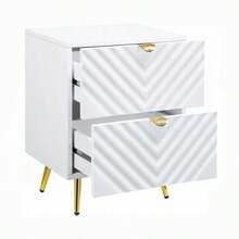White High Gloss 2-Drawer Nightstand - White+Wood+Metal+2 Drawers+Drawers+White+Bedroom as Pic - View 5