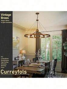 38.2 英寸大型农舍马车轮吊灯，适用于客厅入口，8 盏灯，户外花园照明，适用于小路、庭院、露台 - 白紅光 - 查看 7