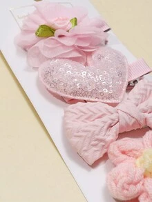 4pcs/Set Baby Girls' European And American Style Fabric Flower & Bow Hair Clips, Non-Damaging (No Paper Card) - Multicolor - View 5