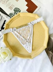 定制趣味丁字裤，配金色吊坠，可定制姓名，个性化吊坠丁字裤，可定制任何姓名，情侣礼物，夜店派对 - 白色 - 查看 2