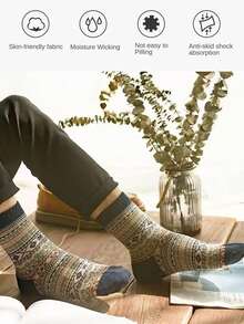 5 Pairs Retro  Mid-Calf Socks, Thick & Warm For Fall/Winter, Casual Design - Multicolor - View 8