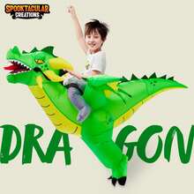 Disfraz inflable de dinosaurio, disfraz de paseo de T-Rex con aire inflado, divertido disfraz de fiesta de disfraces de Halloween, Disfraz de aire inflado verde genial, Disfraces de dinosaurio para montar (Altura adecuada 160-190cm)