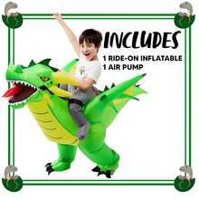 Disfraz inflable de dinosaurio, disfraz de paseo de T-Rex con aire inflado, divertido disfraz de fiesta de disfraces de Halloween, Disfraz de aire inflado verde genial, Disfraces de dinosaurio para montar (Altura adecuada 160-190cm)