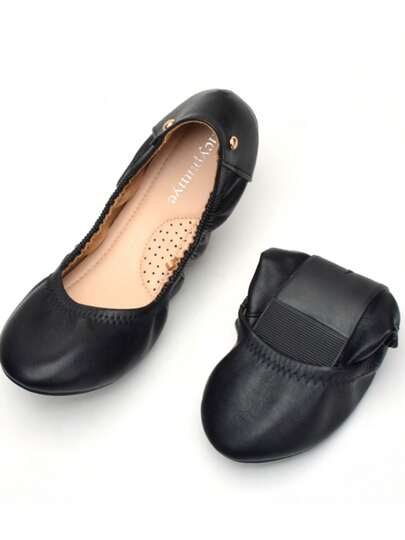 Women Comfort Classic Ballerina PU Leather Round Toe Ballet Foldable Foldable Sparkly Slip On Flat ShoesC