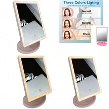 FD LED Makeup Mirror With Lights, 180 Degree Free Rotation, Adjustable Brightness Touch Screen, USB Rechargeable, Pink And White Color Sent Randomly - Multicolor - View 6