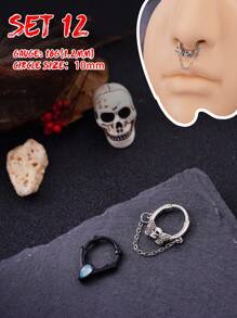 Morlyda 2 piezas/set Gótico 16G Cadena de anillo de nariz de esqueleto Anillo de septum de joyería Murciélago, Anillo de septum de piedra lunar Joyería de piercing de acero inoxidable Anillo de labio rojo negro en forma de corazón Anillo de septum Clicker y Anillo de nariz de herradura a cuadros blanco y negro Barra de bisagra Aro de septum Helix, Rook, Trago, Daith, Piercing de cartílago Anillos de septum de nariz Joyería de piercing Cadena colgante Anillos de nariz para hombres y mujeres Regalos 10mm Fiesta Fecha Navidad Halloween Joyería Uso diario - Multicolor - Ver 11