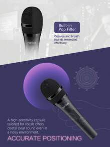 Micrófono de mano con cable, micrófono dinámico cardioide con interruptor de encendido/apagado y cable desmontable de 4,5 m, adecuado para karaoke, conferencias, actuaciones, bodas - FIFINE K6 - Negro - Ver 7