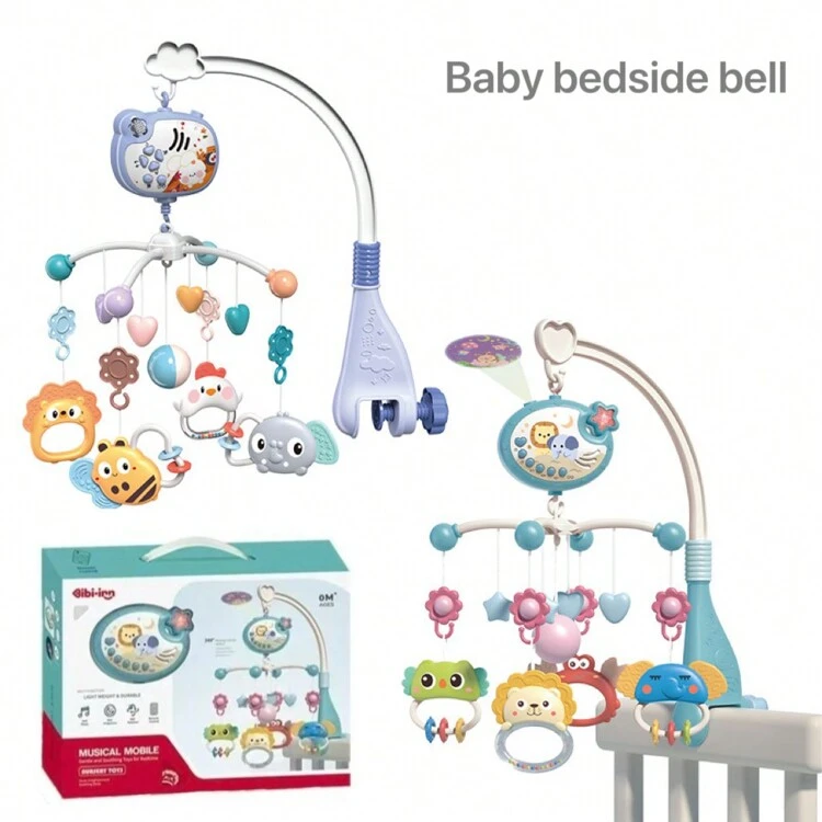 Móvil musical para bebé, campana giratoria de cuna musical para bebé de 0 a 18 meses, campana de cuna para recién nacidos, campana/sonajero de cuna para bebé como juguete calmante de regalo, juguete musical reutilizable para mecedora de bebé, almohadilla de protección para la cabeza del bebé y niño pequeño, set de regalo de cumpleaños de primavera/verano, caja de regalo de juguete educativo para bebé (la campana de cuna requiere 3 pilas AAA) - multicolor - Añade 2