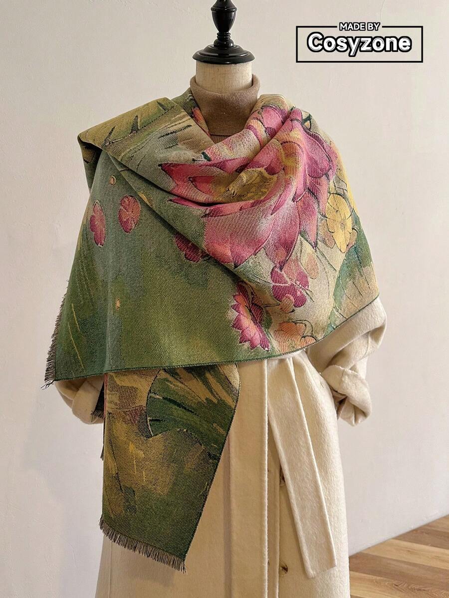 1 chiếc khăn choàng cổ Jacquard dày ấm áp dành cho nữ, thích hợp sử dụng hàng ngày vào mùa thu đông Phụ kiện dành cho phụ nữ Ngày lễ tình nhân - màu xanh lá - Xem 1