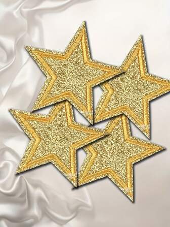 4 st Blanka gyllene stjärna broderade lappar, påstrykbara paljettglitterapplikationer för gör-det-själv-klädertillbehör