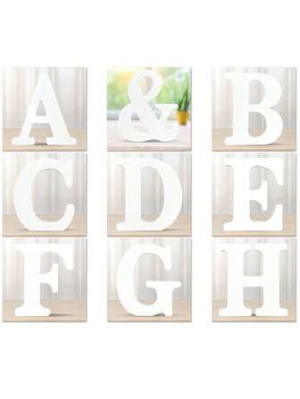 6 Inch White Wood Letters, Unfinished Wood Letters For Wall Decor Decorative Standing Letters Slices Sign Board Decoration For Craft Home Party Projects Best Gifts Birthday Graduation