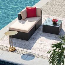 Flamaker 3 Pieces Outdoor Patio Furniture Set Wicker Sectional Sofa - 米色 - 查看 3