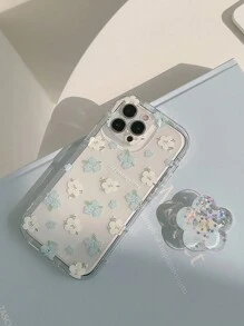 1pc Floral Pattern Transparent Phone Case With Removable Kickstand Compatible With IPhone 15/15Pro/15Plus/15Promax - Màu xanh lam - Xem 6
