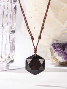 1PC/ Natural Stone Hexagonal Cut Hexagram Star Pendant Handwoven Adjustable Fashion Personalized Neutral Pendant Necklace, Holiday Party To Send Friends Jewelry Gift - Necklace - View 15