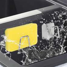 4 Pcs Sponge Holder For Kitchen Sink Caddy Rack Adhesive Stick On Mount Holder For Sponges, Scrubbers And More Kitchen Tools Stainless Steel Hook - Silver - View 5