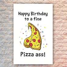 1 张有趣的顽皮披萨生日贺卡，适合他、丈夫、男朋友、朋友 - 幽默的生日快乐，送给精致的披萨屁股卡，圣诞节 - 彩色 - 查看 4