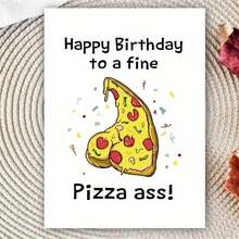 1 张有趣的顽皮披萨生日贺卡，适合他、丈夫、男朋友、朋友 - 幽默的生日快乐，送给精致的披萨屁股卡，圣诞节 - 彩色 - 查看 2