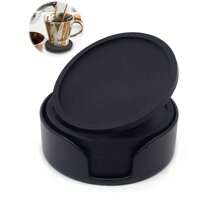 6 件黑色硅胶杯垫，带 1 件塑料支架