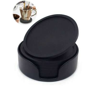 6 件黑色硅胶杯垫，带 1 件塑料支架