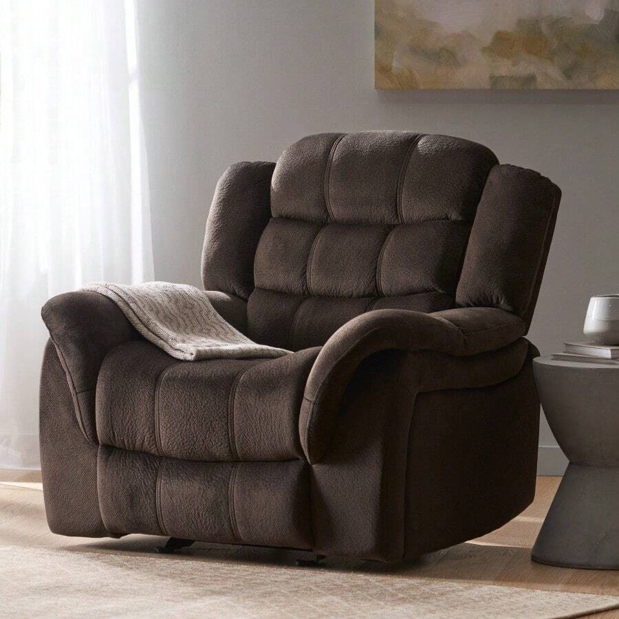 Classic Design, Brown Plush Fabric, Glider Recliner SHEIN USA