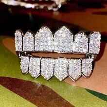 THATBOY Bộ 2 chiếc răng giả phong cách Hip Hop Cyberpunk cho tiệc độc thân, Halloween, đính đá Cubic Zirconia, răng hàm trên và hàm dưới, phụ kiện nha khoa, răng bọc răng phong cách Punk, trang sức cosplay rapper. - Nhiều màu - Xem 6